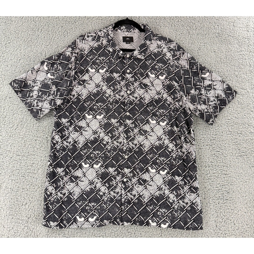 Obey Button-Up Shirt Mens Size‎ XL Black Geo Print Short Sleeve Casual Viscose